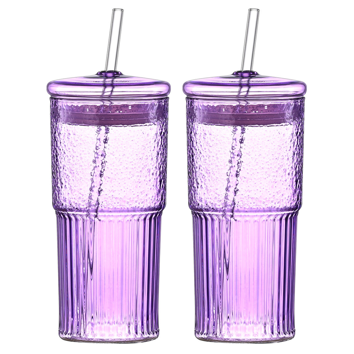 20 Oz Purple Glass Straw Cups - 2-Pack Heat-Resistant Drinkware