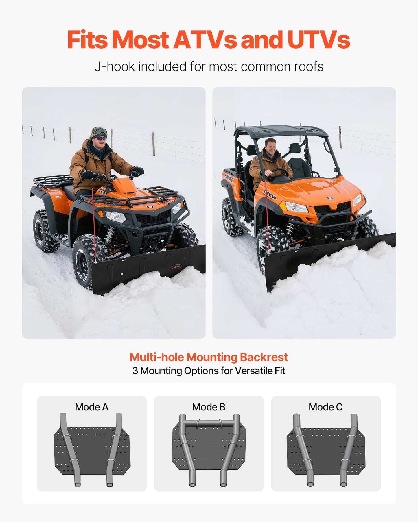 Adjustable Snow Plow Blade Kit for ATV UTV - 43in or 72in Width, Black