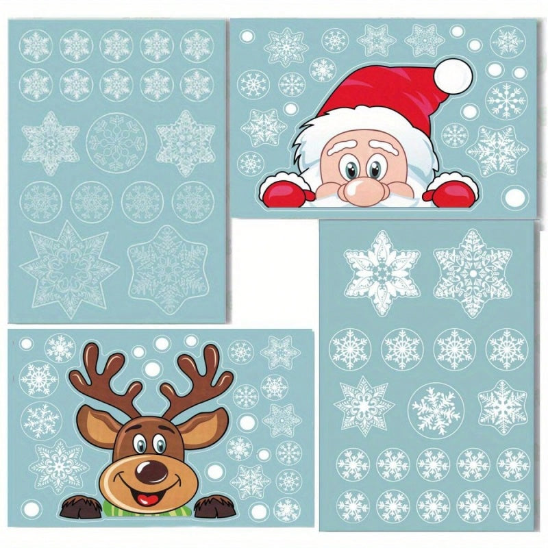 Christmas Window Clings - 4 Sheets Santa Claus & Snowflakes