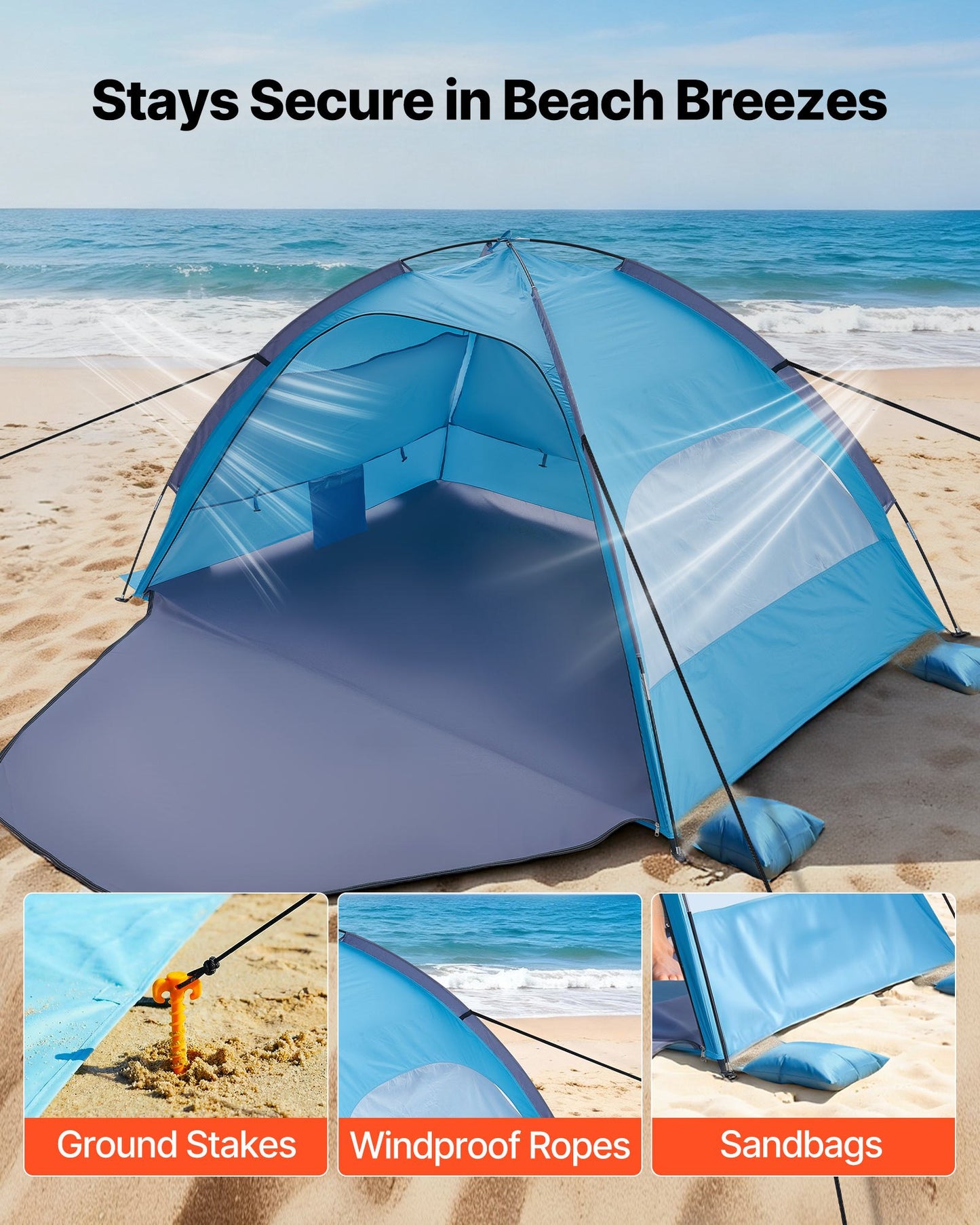 4-Person Beach Tent Sun Shelter with UPF 50+ Protection & Portable Carrying Bag