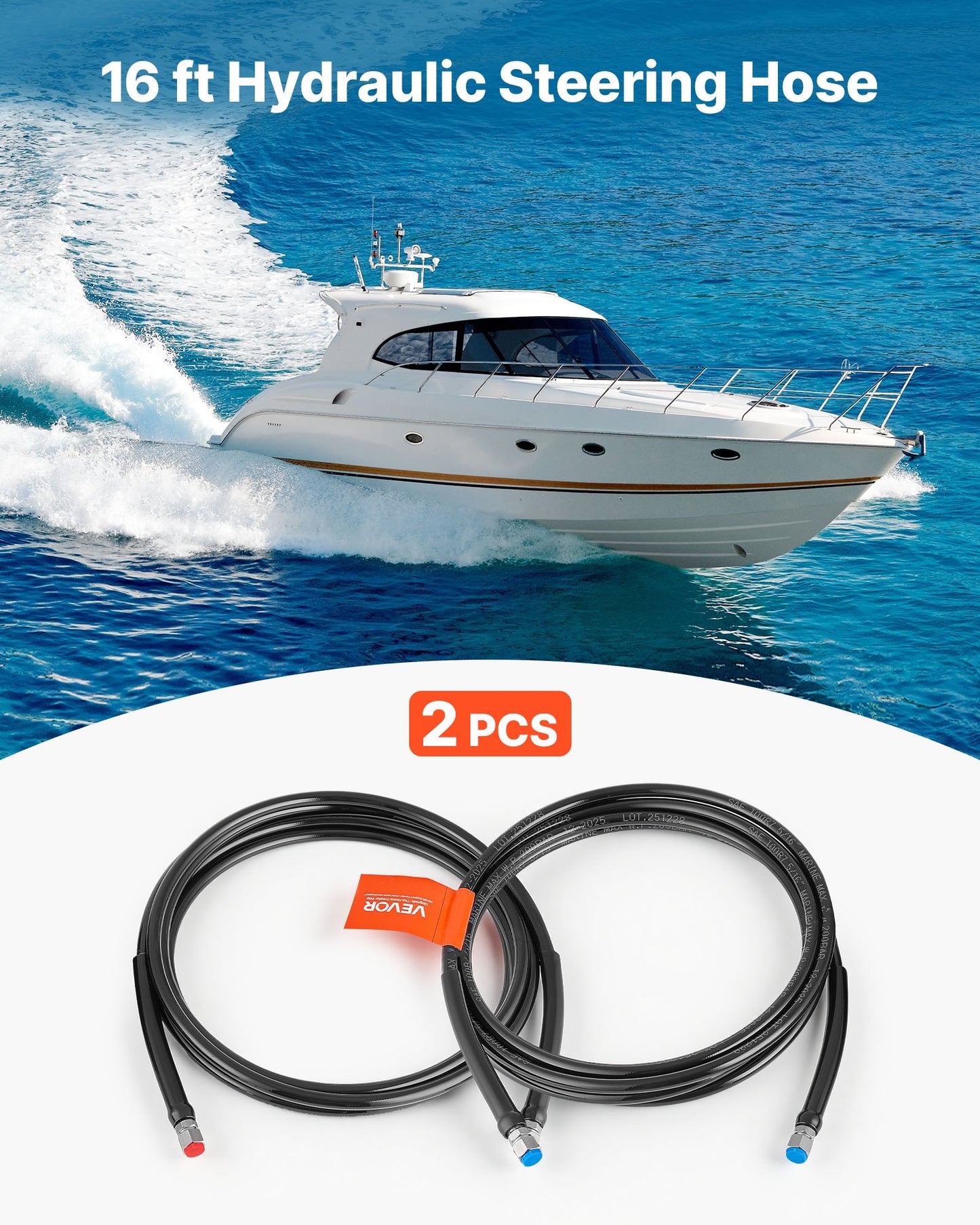 Hydraulic Steering Hose Kit 16 Ft Leak-Proof Marine Outboard System Fittings