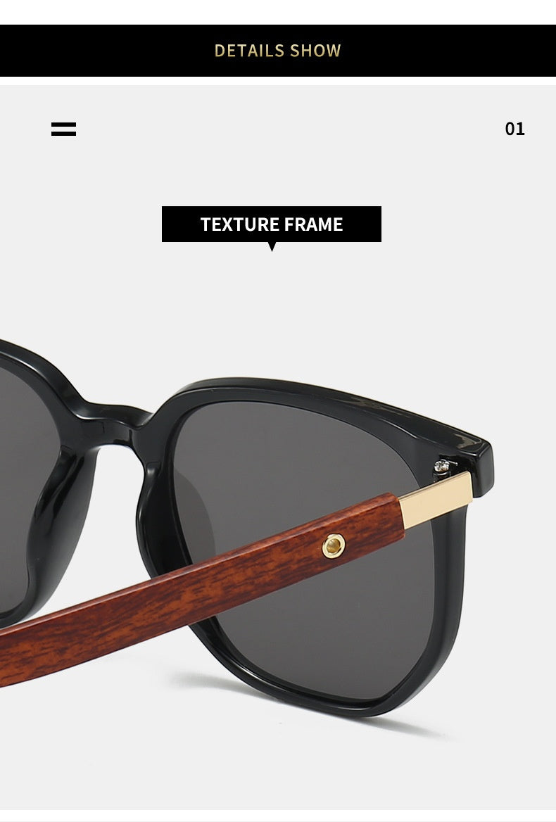 Vintage Wooden Grain Leg Nail Square Round Face Glasses - Minimalist Fashion Eyewear