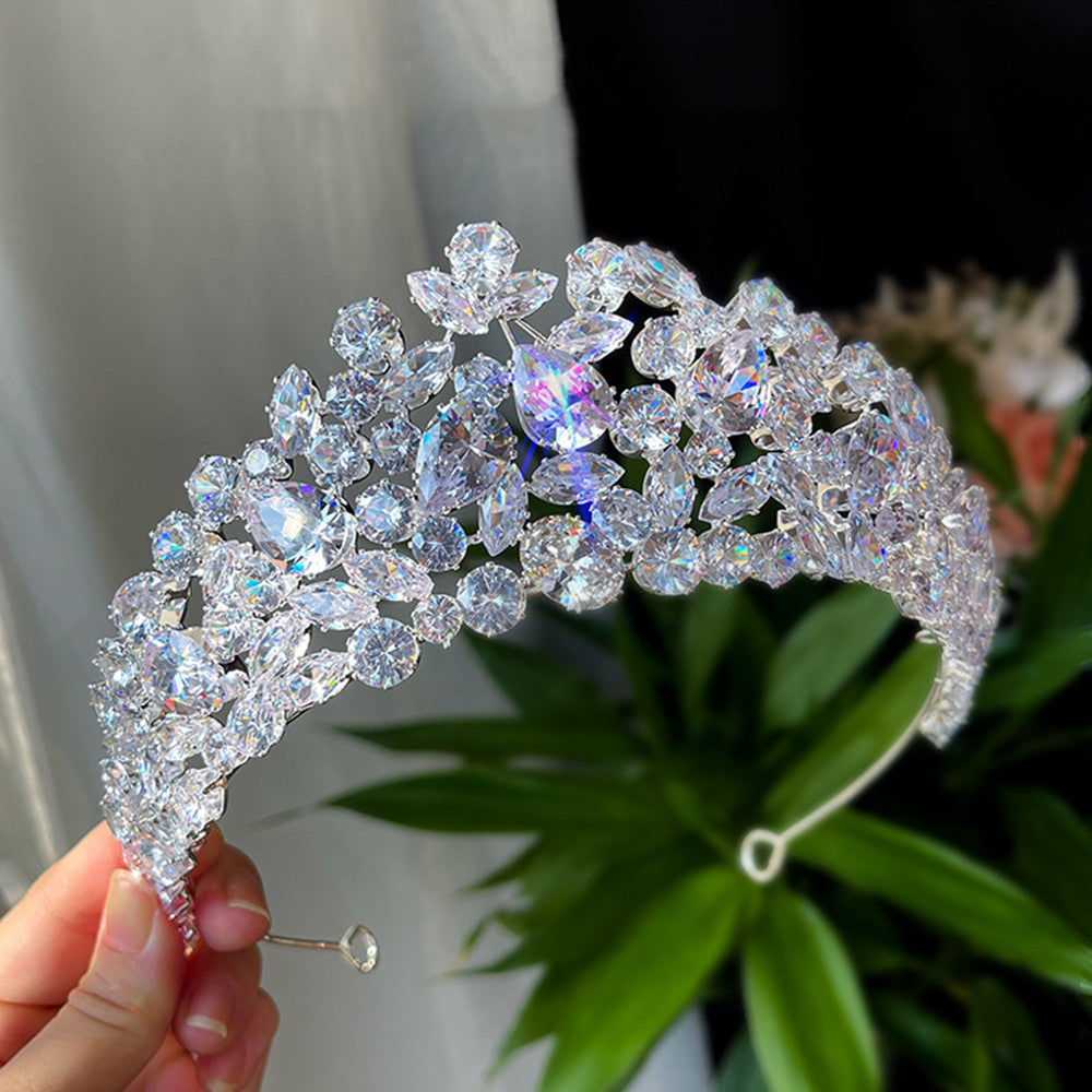 Silver Zircon Crown Hair Accessory for Weddings and Parties