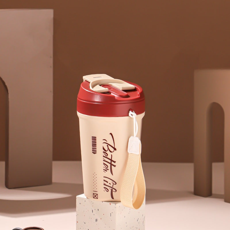 Stainless Steel Travel Mug with Straw Handle - Portable Coffee Cup 520ml-620ml