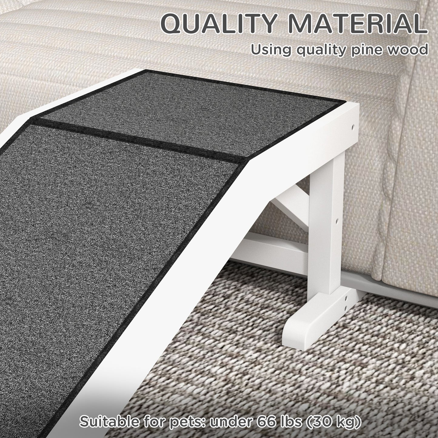 49-Inch Dog & Cat Ramp with Non-Slip Carpet - White, Lightweight & Durable