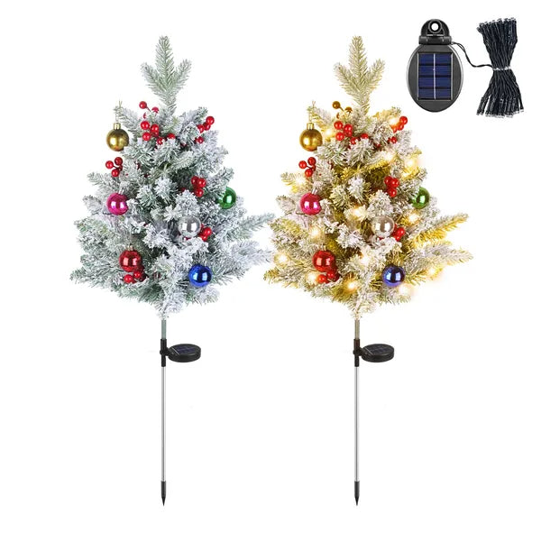Solar Powered LED Christmas Tree Urn Filler with Berries Decor