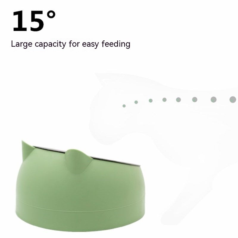 Stainless Steel Double Pet Food Bowl with Oblique Mouth for Cats and Dogs