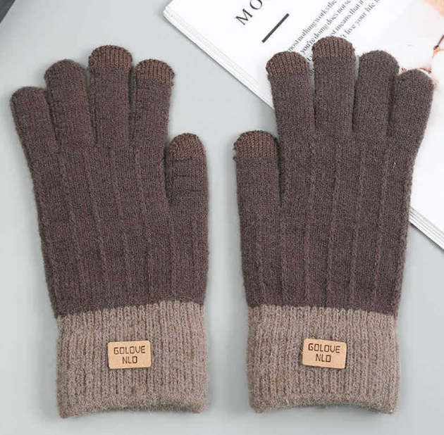 Warm Winter Mittens - Striped Embroidered Cycling Gloves