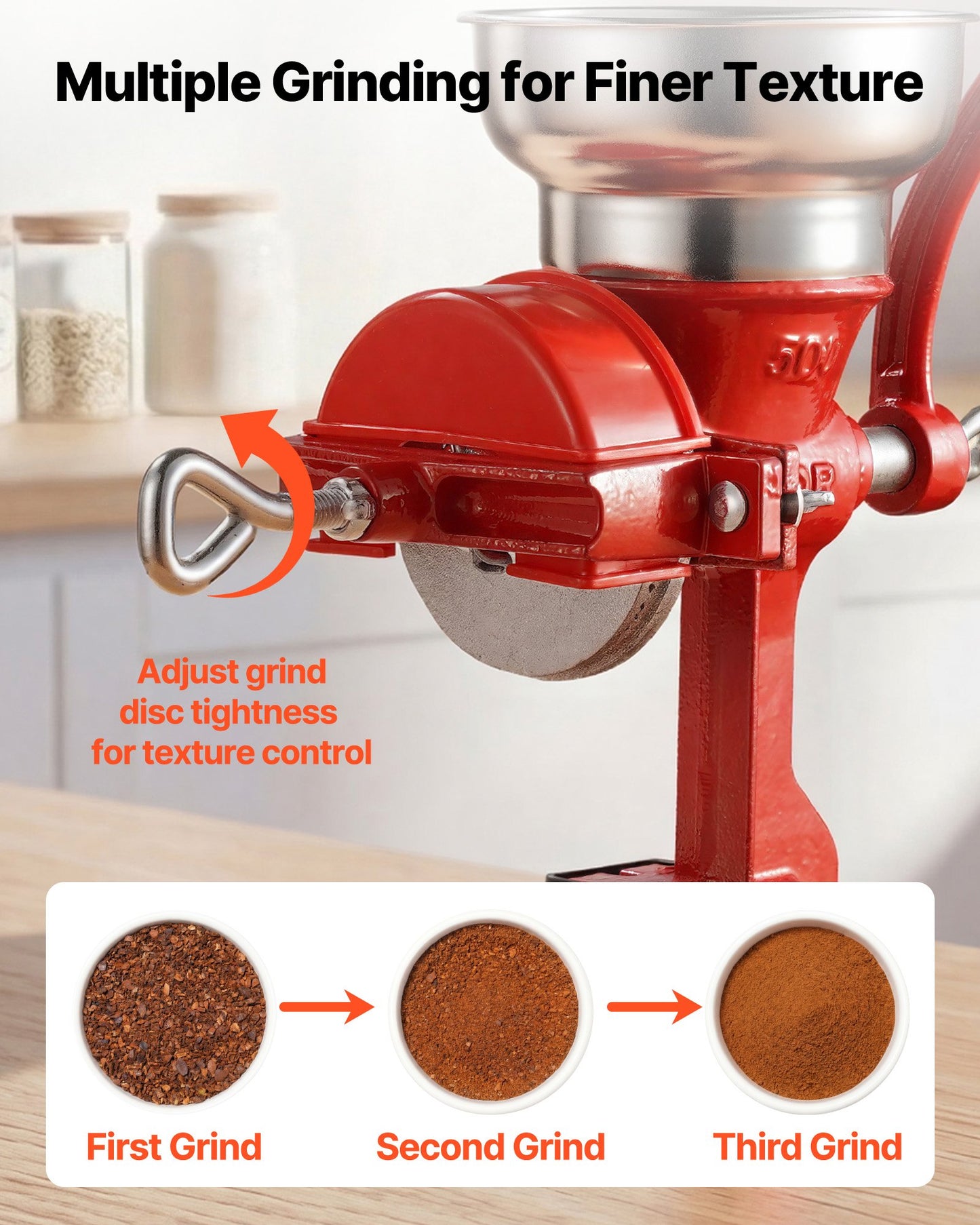 Manual Grain Mill with Clamp - Hand-Crank Coffee, Spices & Nut Grinder, Cast Iron, Black