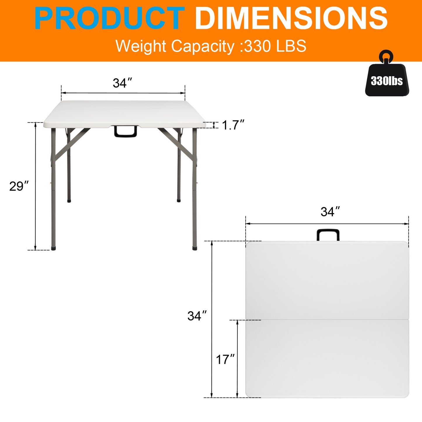 34-Inch Foldable Square Table - Portable Dining & Card Table