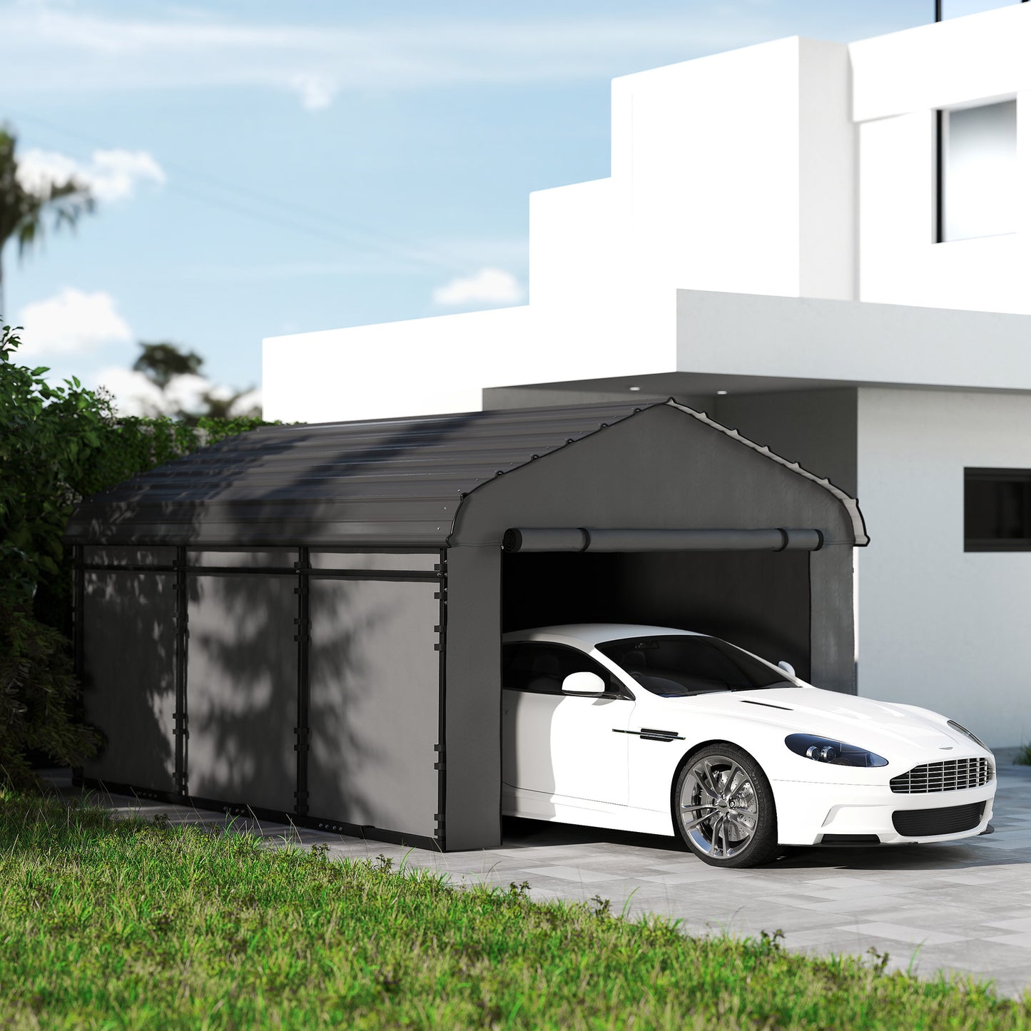 Heavy Duty Metal Carport Canopy - 10 x 15 ft, Dark Gray