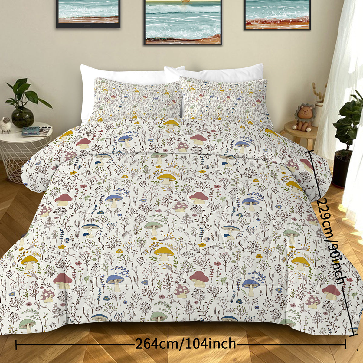 3-Piece Mushroom Comforter Set - Soft Microfiber Bedding