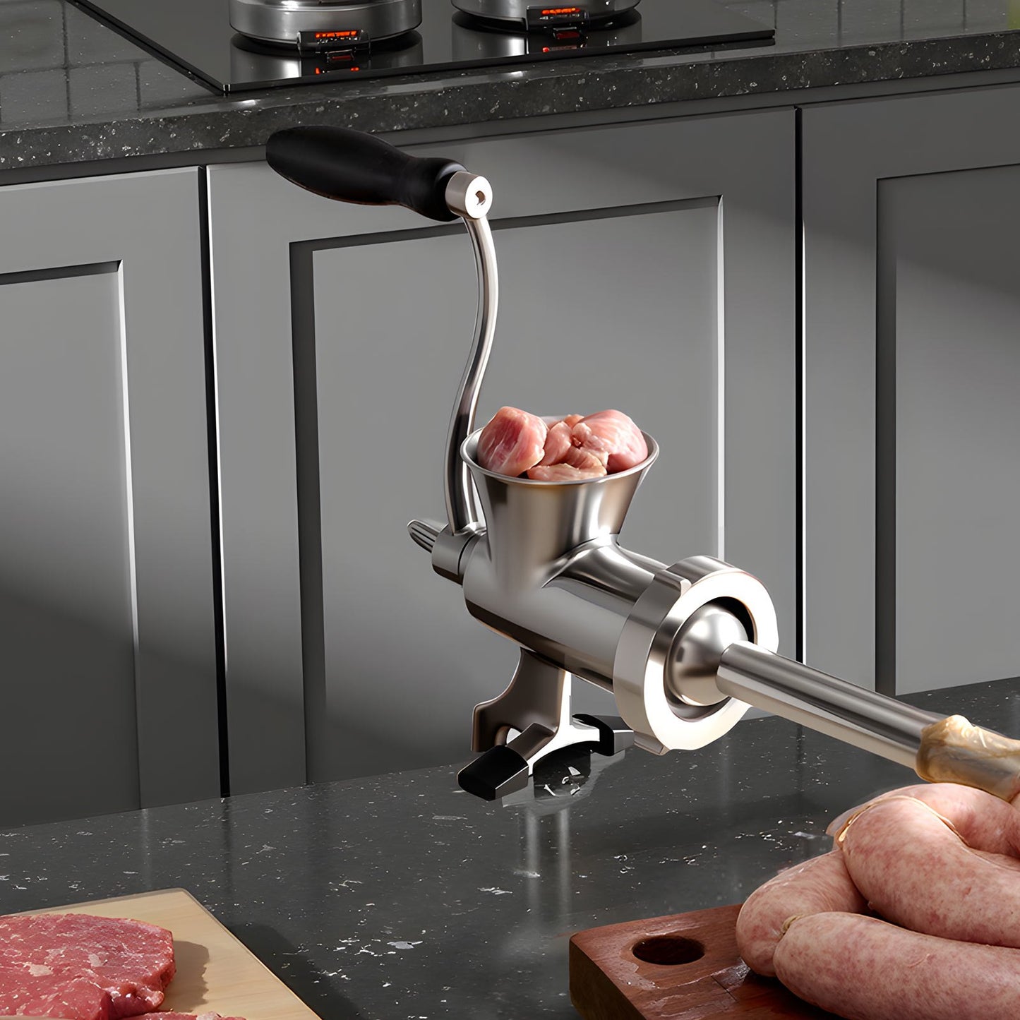 Manual Meat Grinder - 304 Stainless Steel Mincer with Clamp