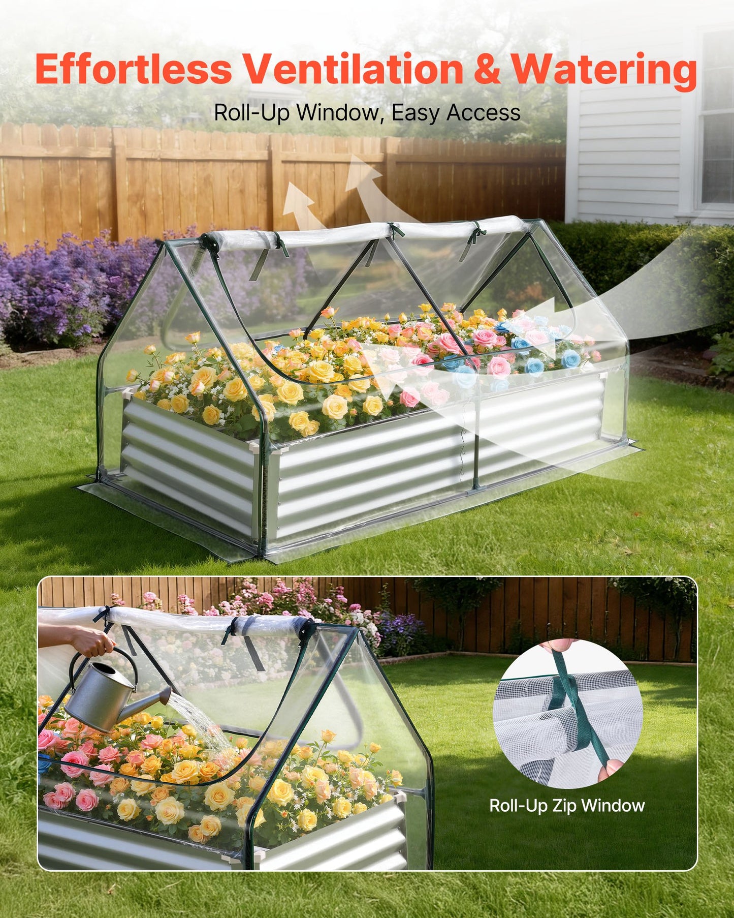 Raised Garden Bed with Greenhouse Cover - 6x3 ft Outdoor Planter Box Kit, Rustproof Steel Frame, Black