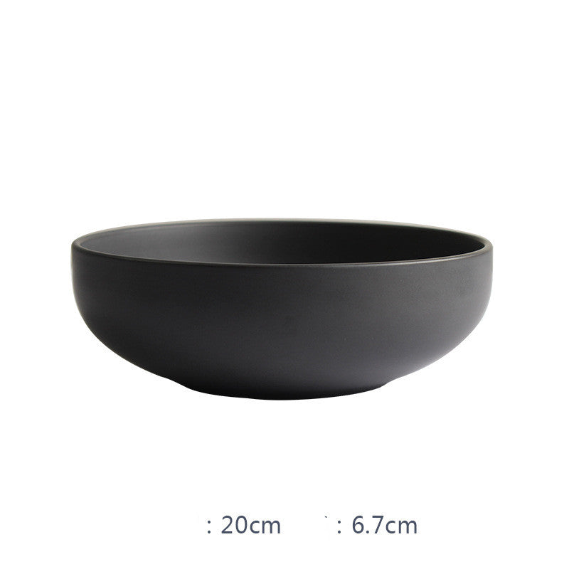 Deep Ceramic Rice & Noodle Bowl Set with Flat Plate & Shallow Platter