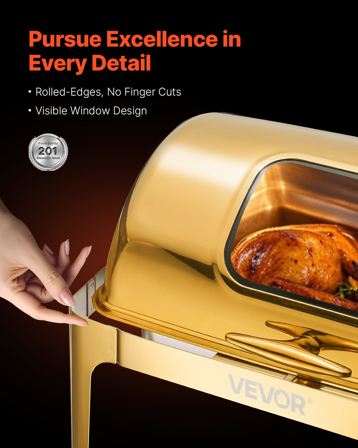9Qt Stainless Steel Roll Top Chafing Dish Set - Gold Finish