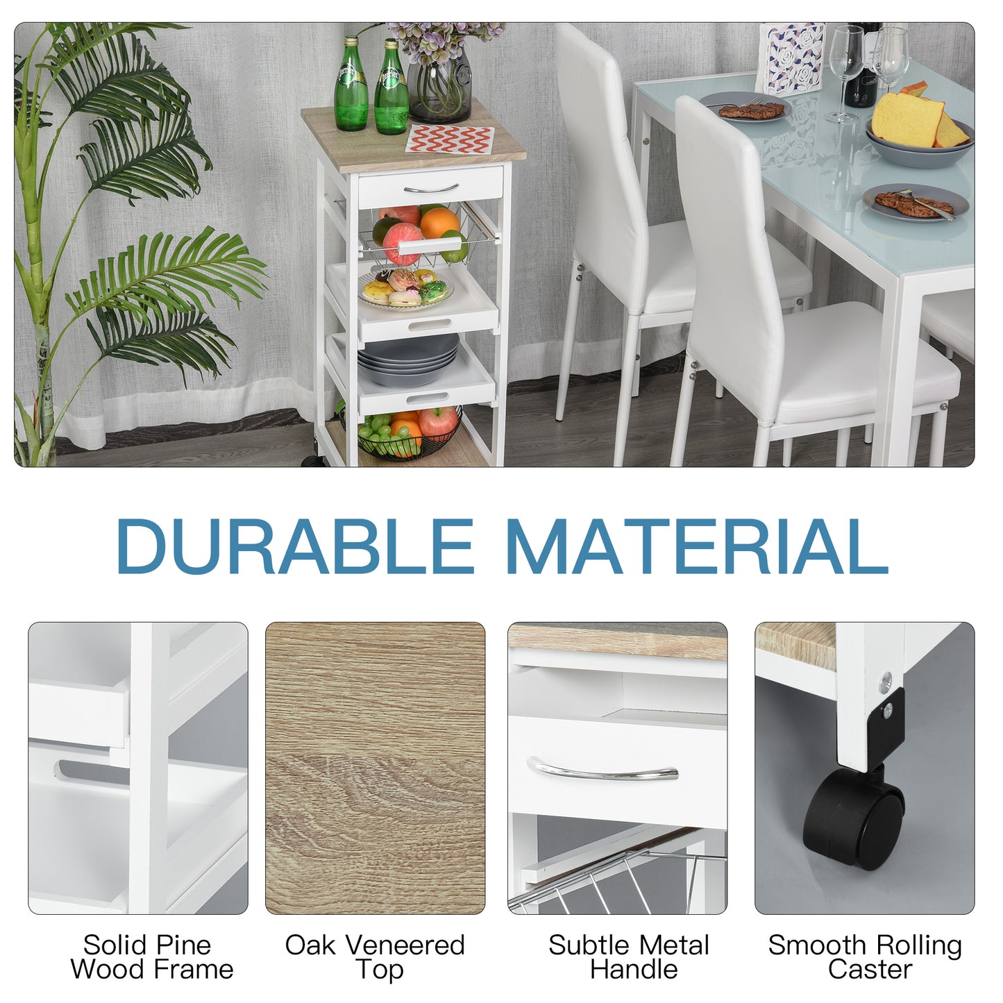 Rolling Kitchen Cart with Storage - White Utility Island