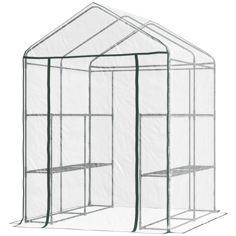 Portable Walk-In Greenhouse Kit with 3 Shelves, Roll-Up Door & Weatherproof Cover