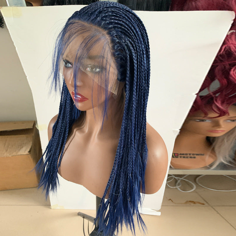 Synthetic Lace Front Wig with Natural Style and Blue Braid - Medium Length