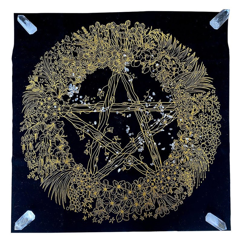 Velvet Tarot Tablecloth with Crystal Flower Design - 60x60cm