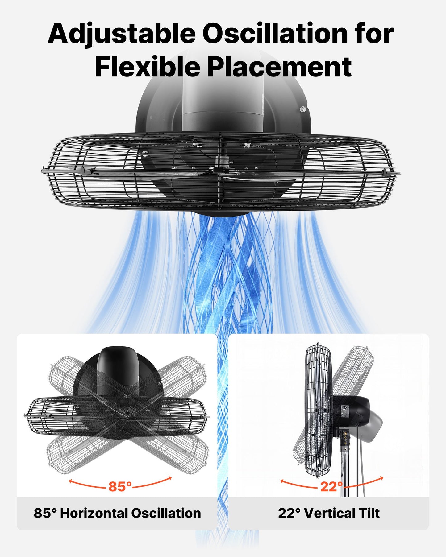30-Inch Industrial Pedestal Fan with 9100 CFM, 3-Speed Oscillating Floor Fan, Waterproof, Black