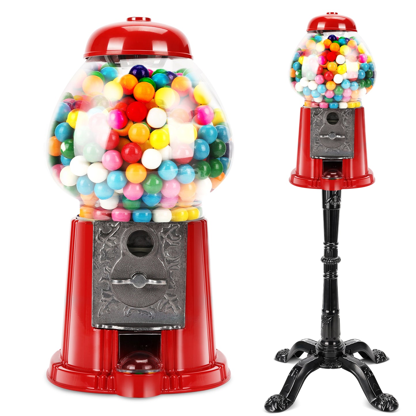 15-Inch Red Gumball Machine with Stand - Coin Operated Candy Dispenser