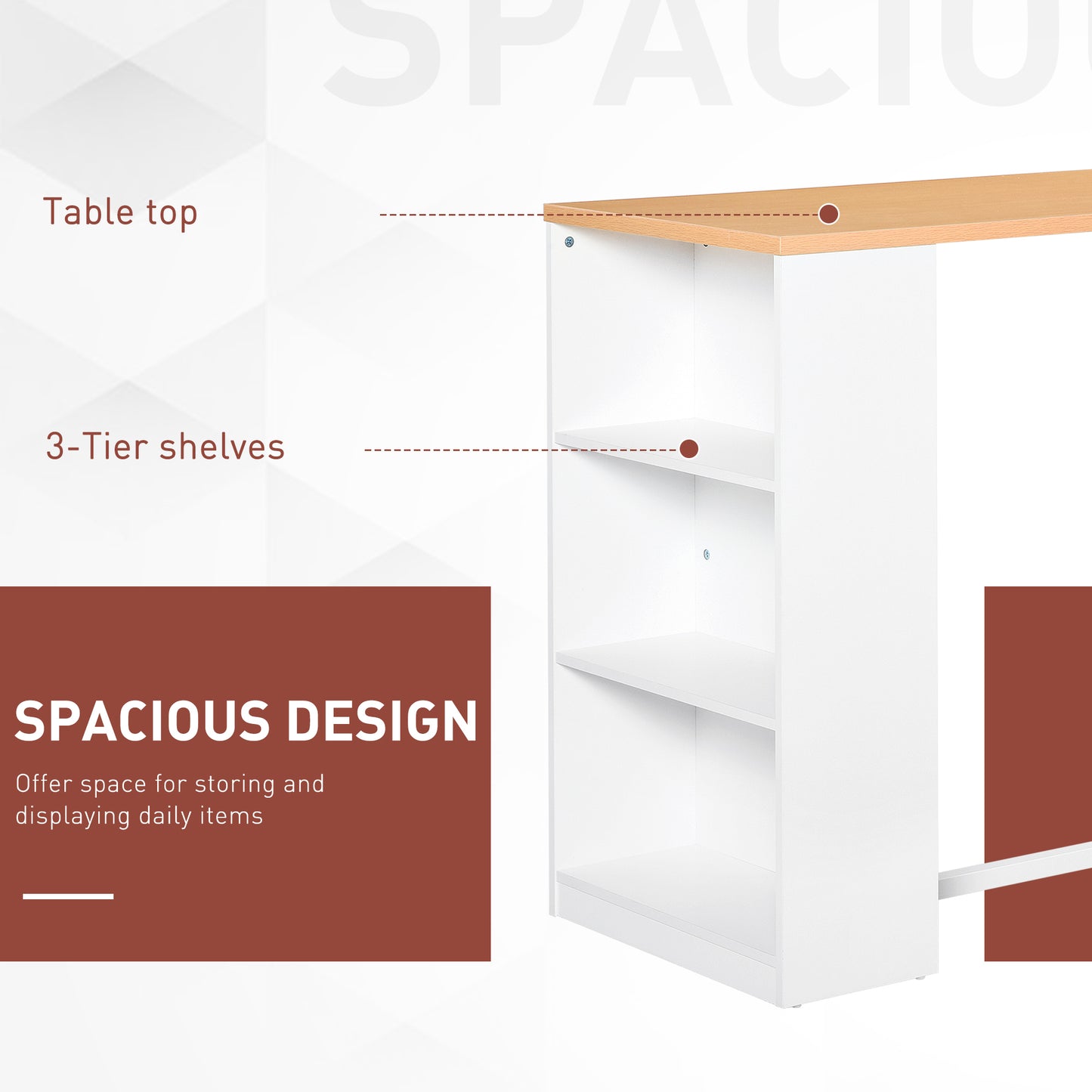 Modern Bar Table with 3 Storage Shelves - White Kitchen Dining Table