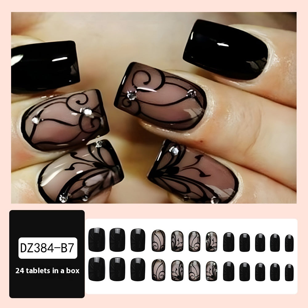 Black Vine Nail Art Wraps - Elegant European Style for Ladies