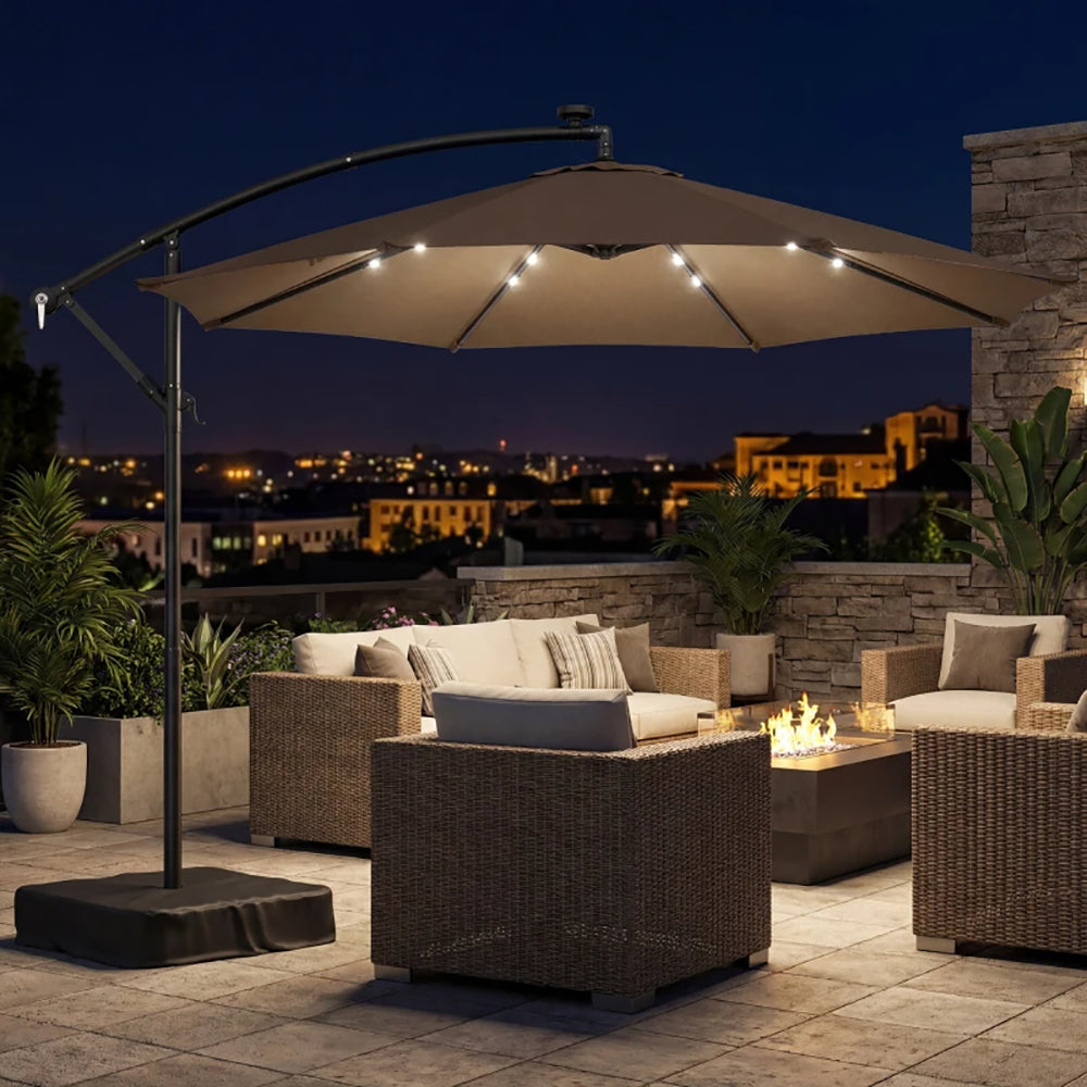 10 Ft Offset Patio Umbrella with LED Light & Cover - Multiple Colors
