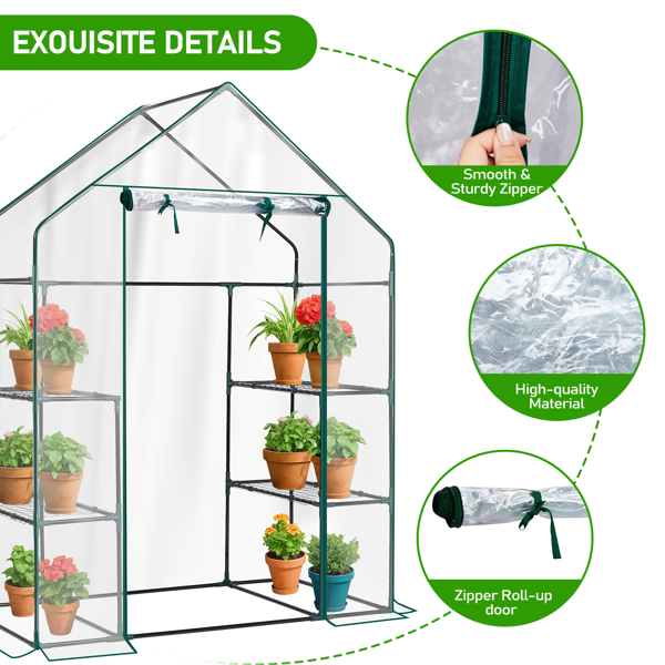 Mini Walk-In Greenhouse with PVC Cover, 4-Shelf Indoor Outdoor Garden Greenhouse 56x29x77 Inches
