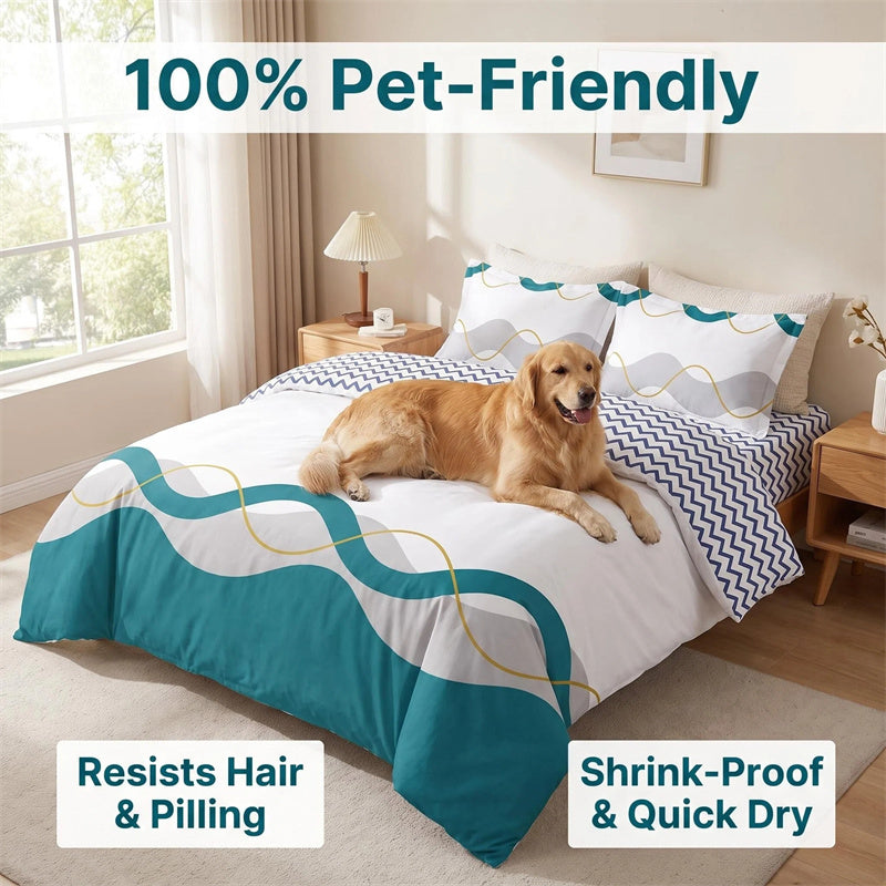 3 Piece Reversible Duvet Cover Set - Heavyweight Microfiber Bedding
