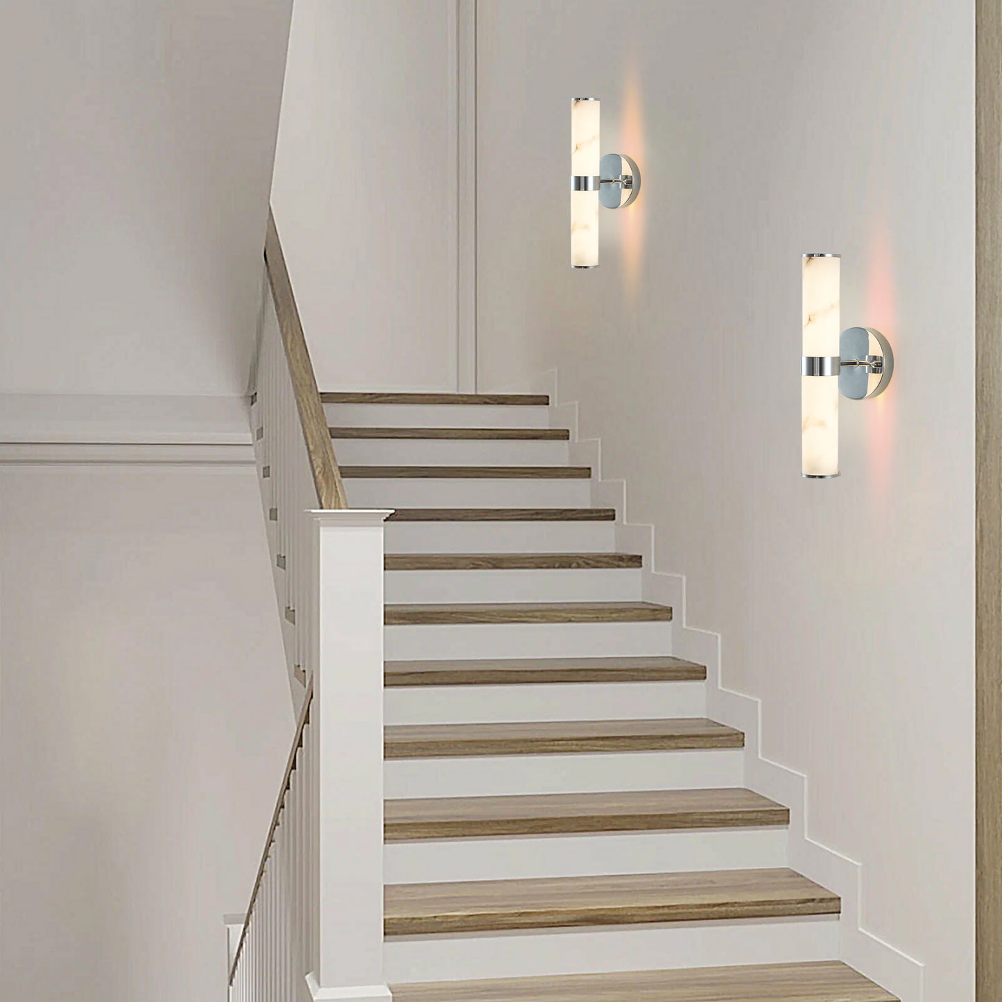Set of 2 Modern Marble Texture Wall Sconces - Chrome Trim