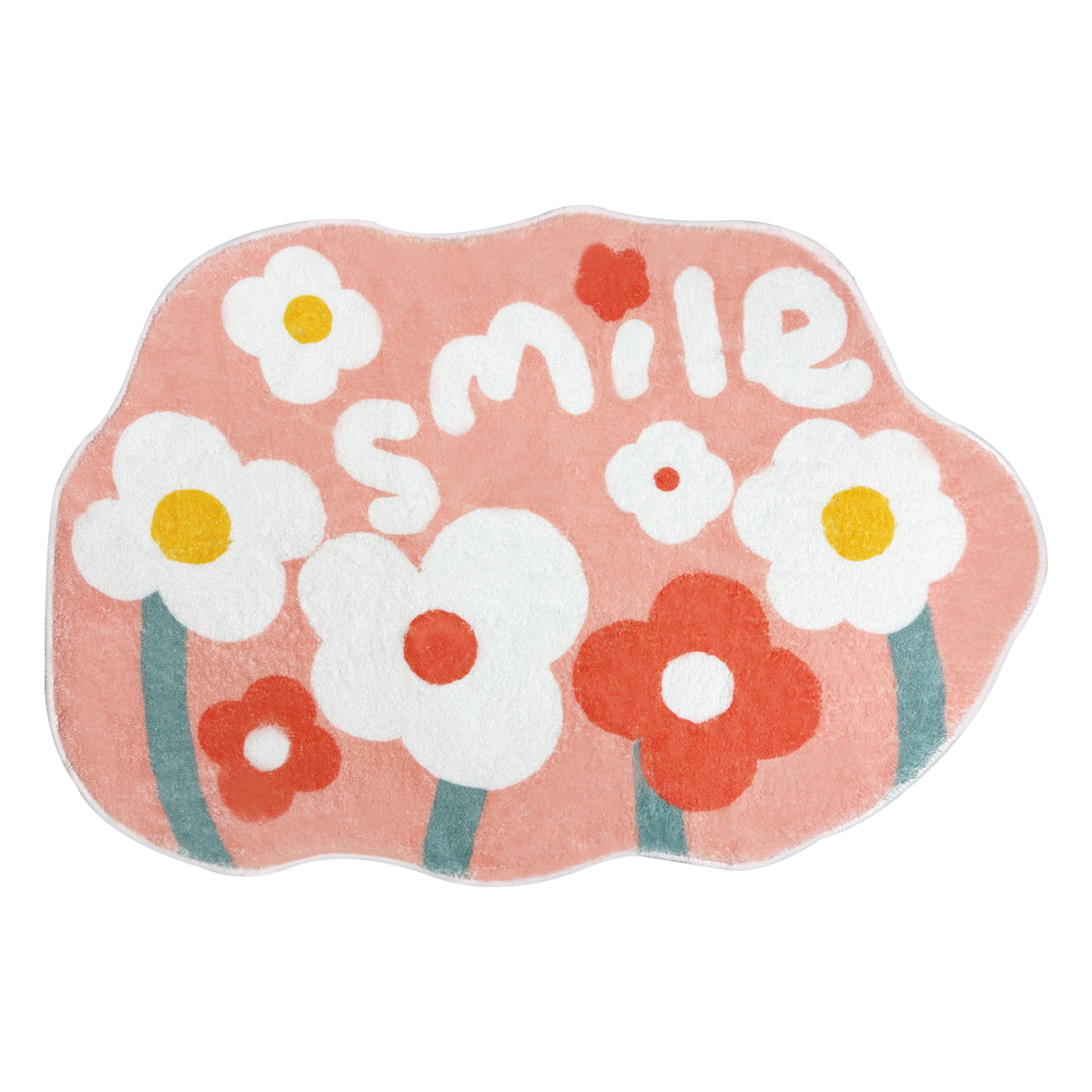 Pink Floral Shag Door Mat - 68x45 cm Polyester