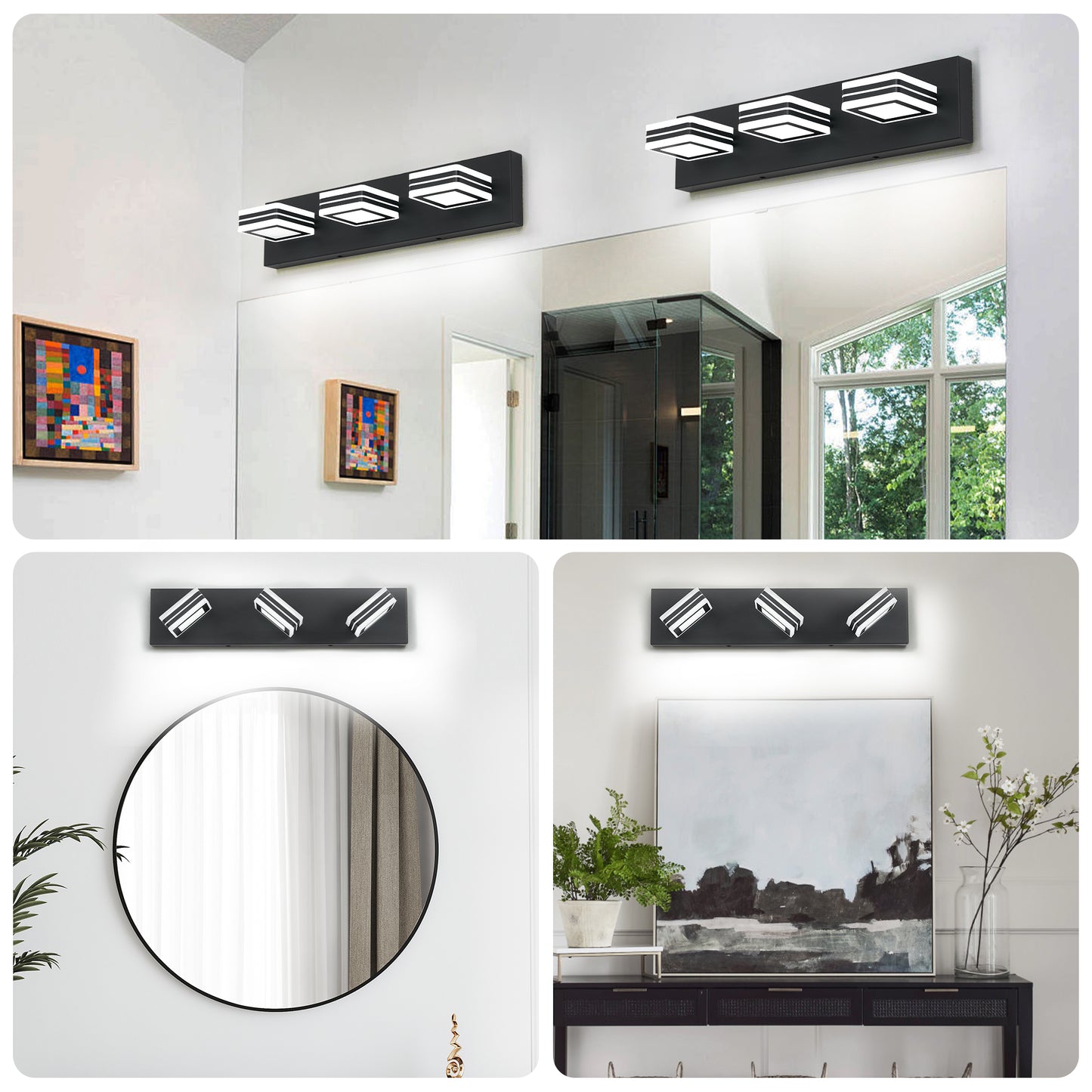 Matte Black LED Vanity Light Fixtures 3-Light Wall Sconce for Bathroom