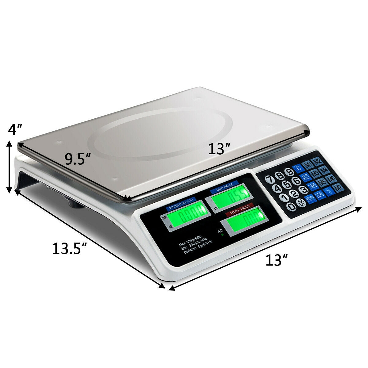 Electronic Price Computing Scale with LCD Display - 66 Lbs