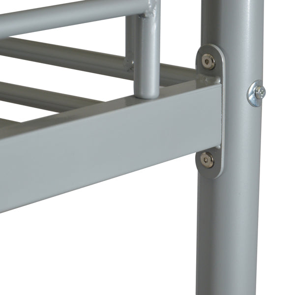 Iron Bed Bunk With Ladder For Kids Twin Size Gray