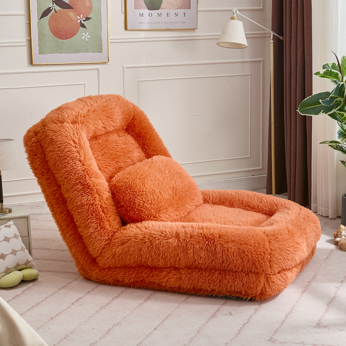 Adjustable Human Dog Bed & Lazy Sofa - Orange Plush Fabric