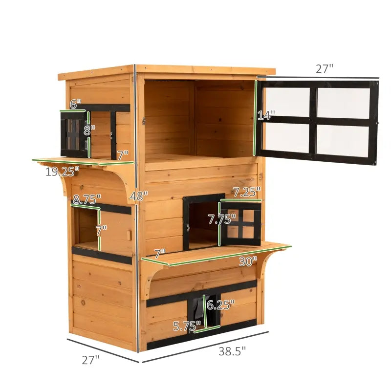 Outdoor Cat House with 5 Escape Doors Weatherproof Wooden Shelter - Yellow & Black