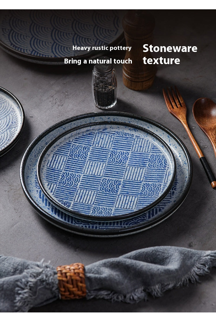 Japanese Style Ceramic Round Dinner Plate - Large Porcelain Tableware