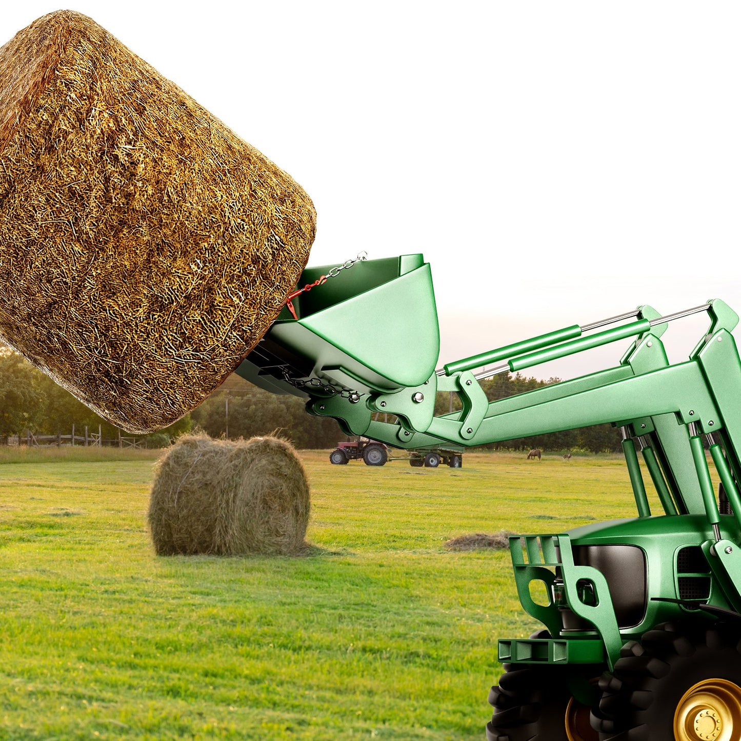 39' Hay Spear Bale Fork Loader Attachment 1600lbs Capacity with Chain & Stabilizers