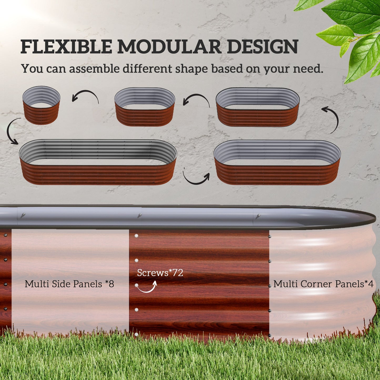 Galvanized Raised Garden Bed Kit - Weatherproof Metal Planter Box, Brown, 94.5"L x 23.5"W x 16.5"H