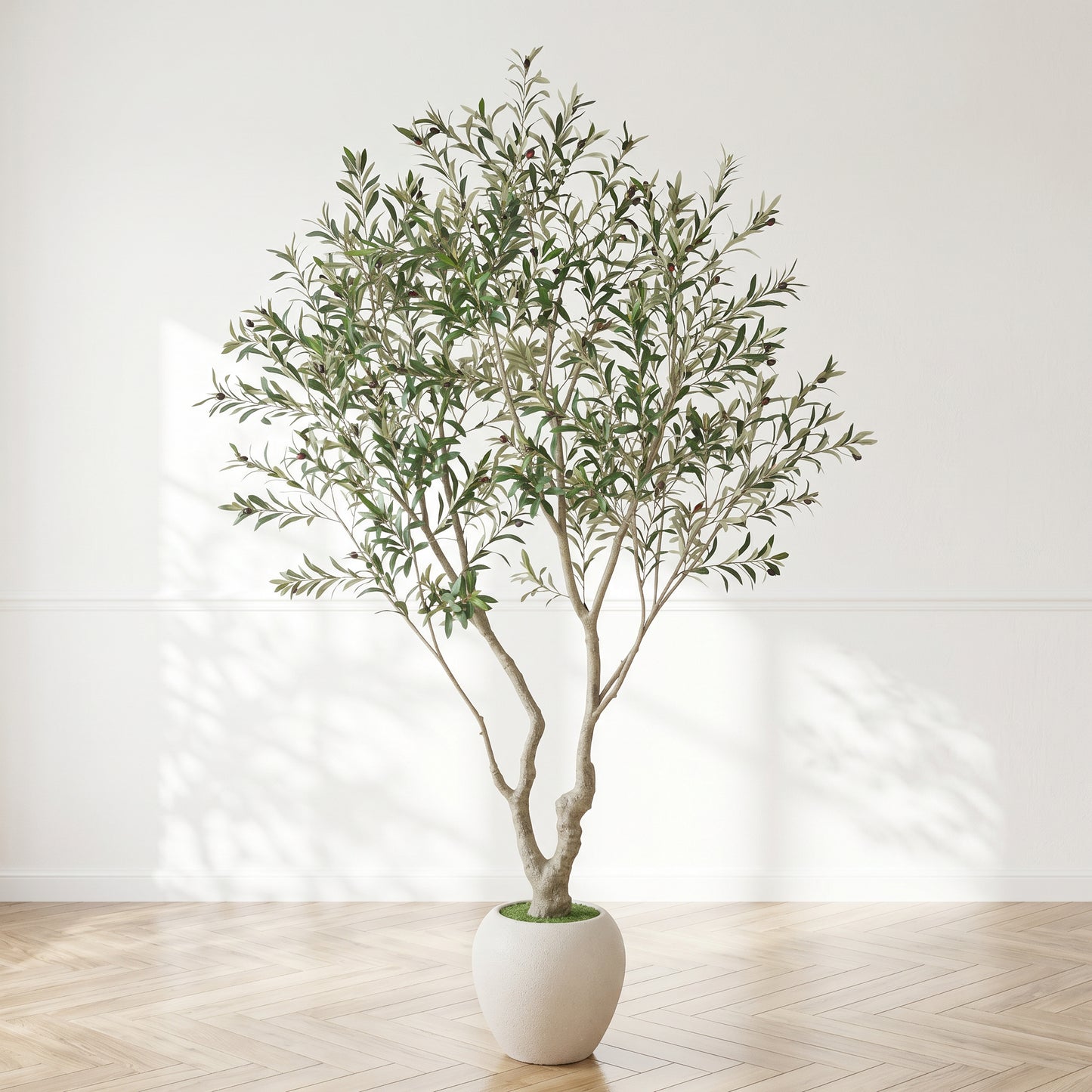 8FT Artificial Olive Tree in Modern White Pot - Indoor & Outdoor