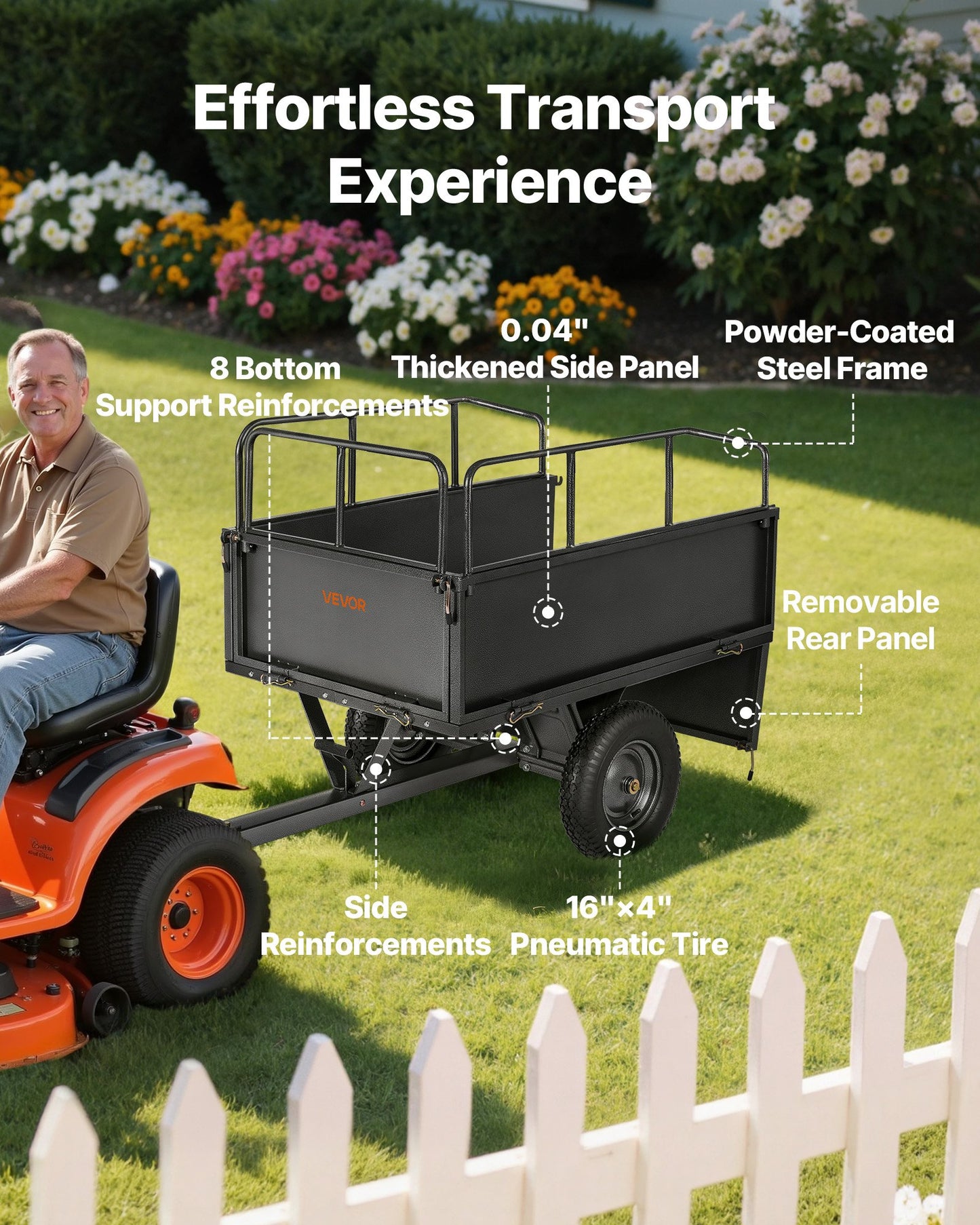 Heavy Duty Steel Dump Cart 17 Cu. Ft 600lb Tow-Behind Garden Trailer