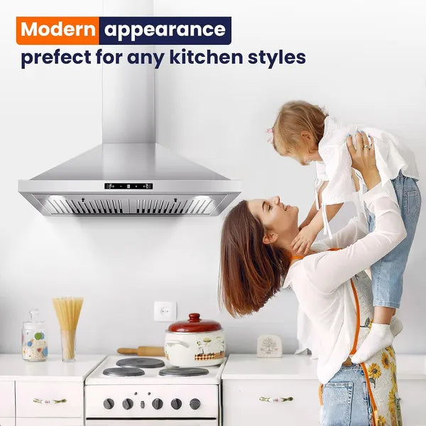 30 Inch Wall Mount Range Hood with 700 CFM Stainless Steel Kitchen Vent Ducted & Ductless Option
