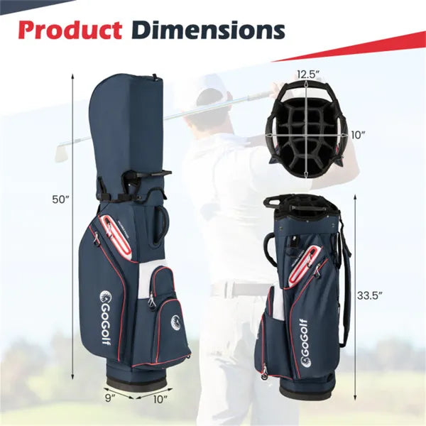 14-Way Golf Cart Bag with 6 Pockets and Cooler - Navy/Red