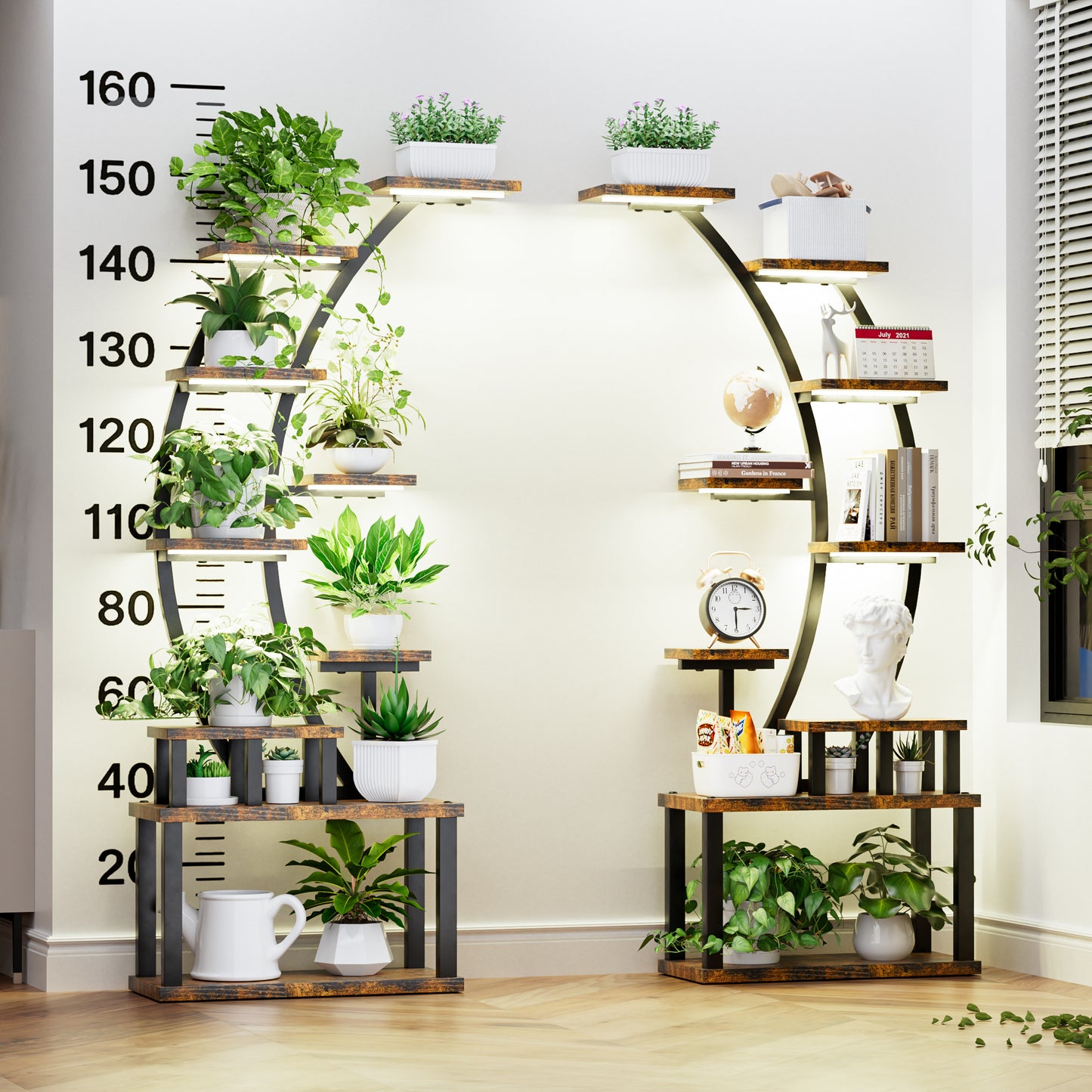 2PCS Plant Stand Indoor With Grow Lights, 9 Tiered Metal Shelf, 63