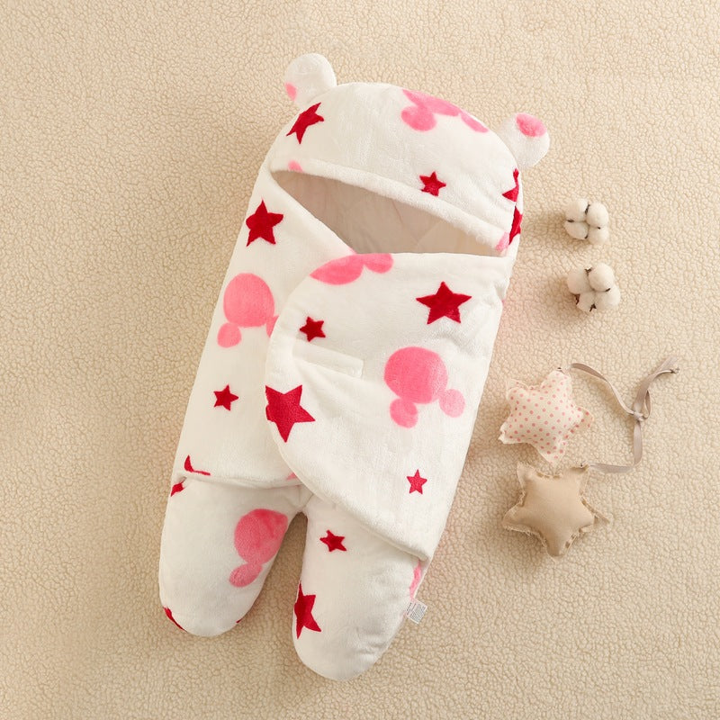 Baby Sleeping Bag with Cartoon Prints, Thick Flannel Swaddle for Newborns