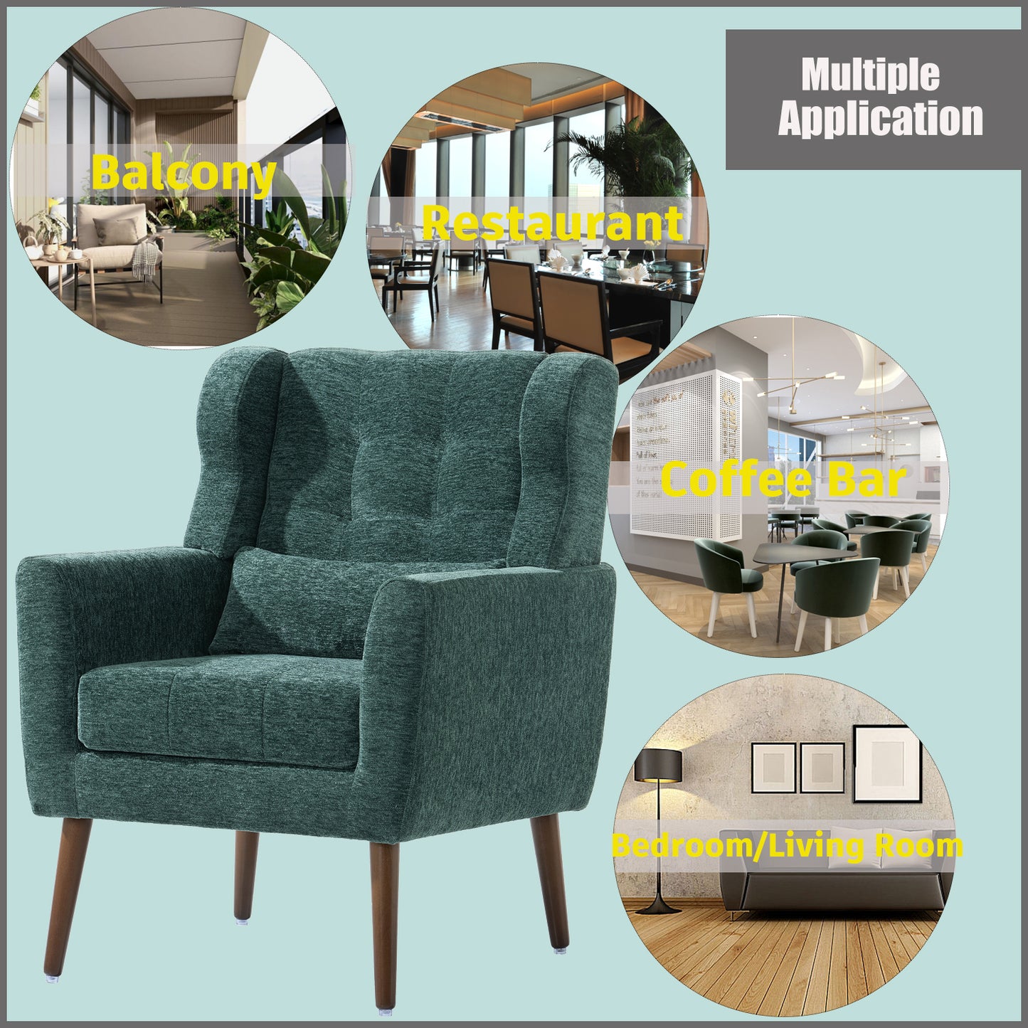 Modern Chenille Accent Chair with Pillow - Blackish Green