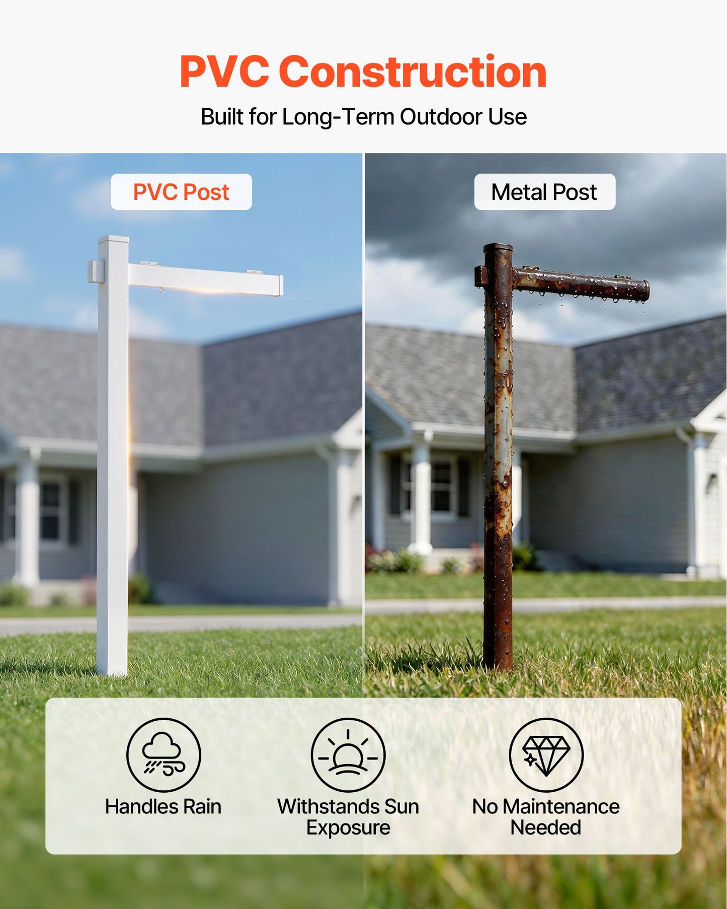 2-Pack 6ft PVC Real Estate Sign Post with Wind-Resistant Crossbar - Yard & Open House Sign Holder