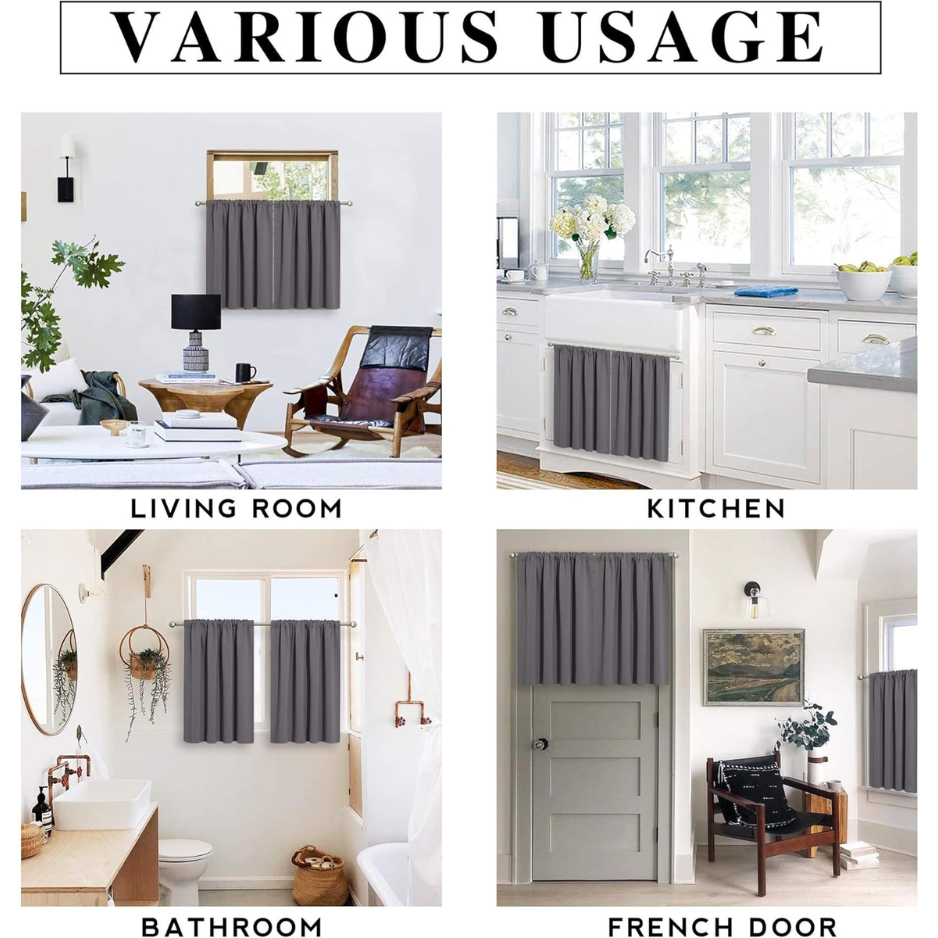 Short Grey Blackout Curtains - Thermal Insulated Privacy Drapes, 2 Panels W42 X L36